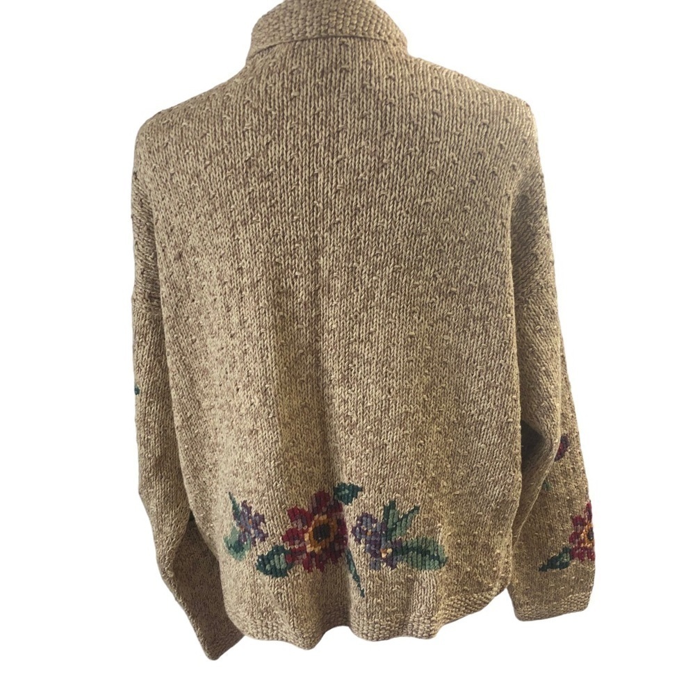 Bushwacker Ramie Cotton Cardigan Women L Oatmeal with Multicolor Floral - Picture 10 of 14